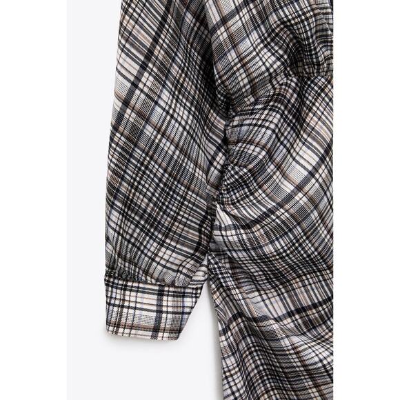 Zara Satin Effect Plaid Long Sleeve Mini Dress - Picture 4 of 9
